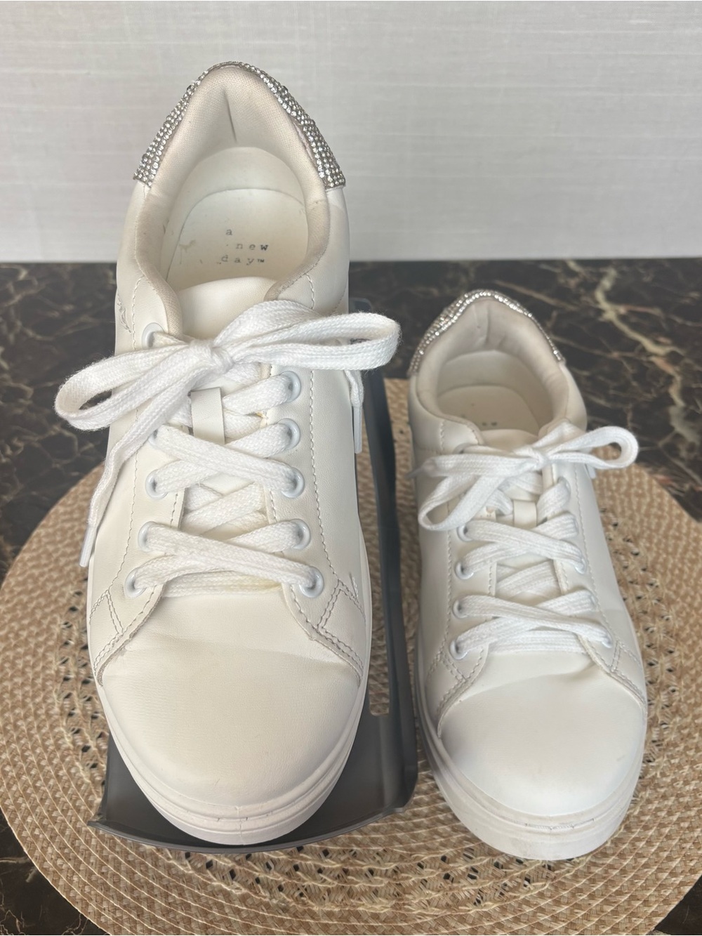 A New Day White Peggy Sneakers silver With Rhinestones Casual Fashion Size: 9